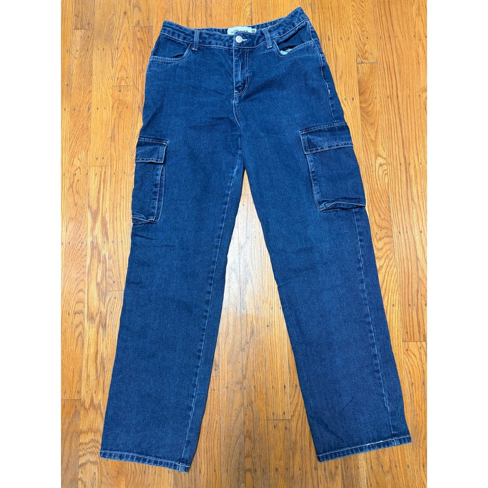 Refuge Denim Jeans Womens 5 Blue Dark Wash Cotton Cargo Pockets Straight Classic
